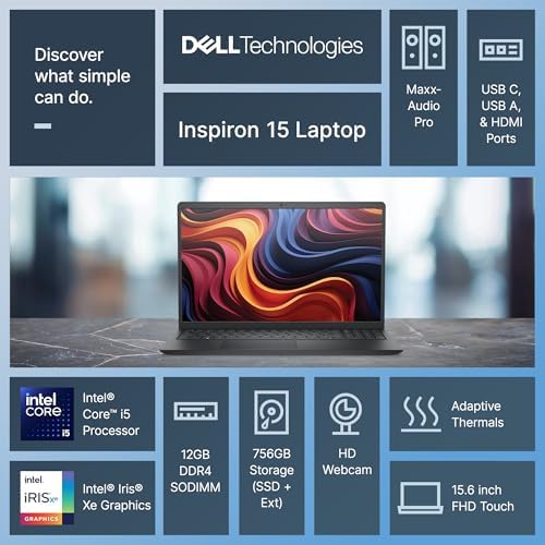Dell Inspiron 15 Touchscreen Laptop for 2025-2026 Business Student Home, AI Computer, 15.6" FHD, 10-Core Intel i5, 12GB RAM, 756GB Storage (256GB SSD+500GB Ext) MarxsAddon, Win 11 Pro, Lifetime Office - Image 2