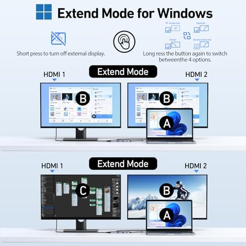 Selore USB C Docking Station Dual HDMI Monitor, USB C to Dual HDMI Adapter with 4K@60Hz HDMI, 100W PD, SD/TF, USB A&C 3.0 Ports, Laptop Docking Station for Dell XPS/HP/Lenovo/Surface/Yoga etc - Image 3