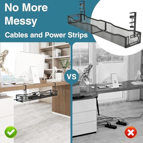 No Drill Under Desk Cable Management Tray, SONATURE 25.3" Cord Organizer for Table, Clamp Mount Desk Cable Management, Premium Carbon Steel Cable Organizer for Office, Home (Black) - Image 6