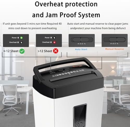 Bonsaii 12-Sheet Cross Cut Shredder, P-4 High Security, 5.5 Gal, Heavy Duty for Home Office, Shreds Paper, Credit Card, Mail, Staples, with Transparent Window, White & Black - Image 4