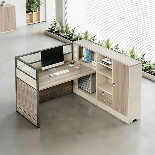 Modern Office Cubicle Workstation Desk with Tempered Glass Privacy Panels, USB Charging Hub & Cable Management,Multi-Person Modular Computer Desk for Commercial Office (D-Right, One Person) by Unknown