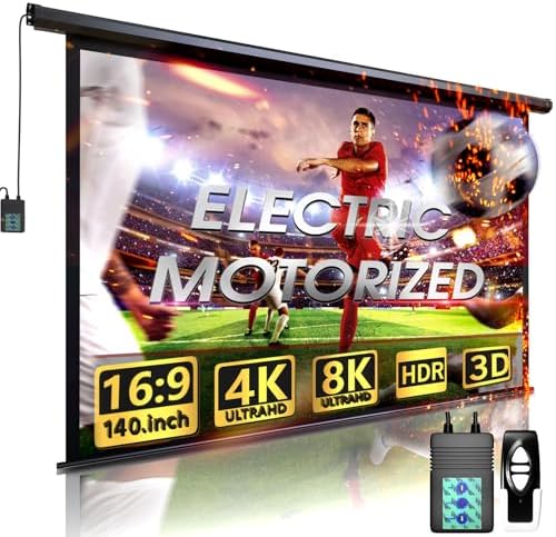Aoxun 140 Inch Pull Down Projector Screen, HD 4K 16:9 Motorized Retractable Projector Screen for Indoor and Outdoor with Remote Control, Manual Projection Screen for Home Theater or Office, Black by Aoxun