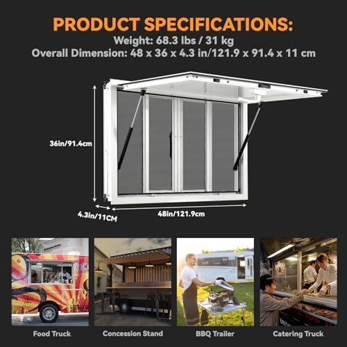Concession Window, 48"W x 36"H Aluminum Alloy Concession Serving, Up to 85 Degrees Serving Window for Food Trucks Concession Trailers - Image 6