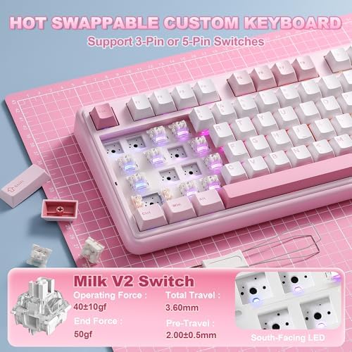 YUNZII B98 PRO 96% Wireless Mechanical Keyboard(Pink, Milk Switch) - Image 6