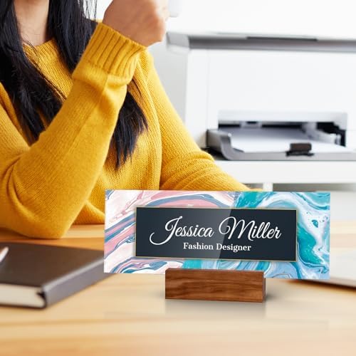 Personalized Acrylic Desk Name Plate with Walnut Wood Base - Image 3