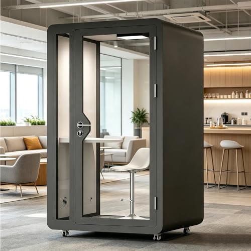 Soundproof Office Pod Booth, Quiet Meeting Pod with LED Lighting & Acoustic Panels, USB Ports, Portable Removable Telephone Booth for Private Phone Calling Reading Study(Black,120cm) by Unknown