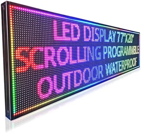 HS Programmable Scrolling Led Sign, Digital Signs Outdoor Waterproof ,Electronic Message Display Board ,Open neon Signs, Full Color High Brightness Big P10 77’’x20’’for Business Store Advertisement Public, APP control by HUASHENKEXIAN