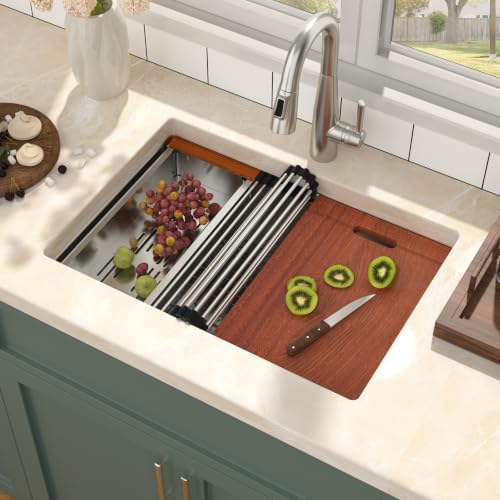 Mocoloo 27 Inch Undermount Kitchen Sink - 27x19 Stainless Steel Sink 16 Gauge Single Bowl Workstation Handmade Deep Basin - Image 5
