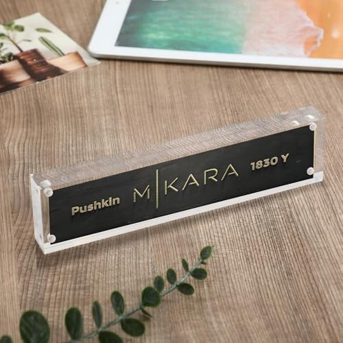 Geetery 4 Pcs Acrylic Office Desk Name Plate Personalized Clear Acrylic Block Double Sided Table Name Plate Holder Business Magnet Frame DIY Desktop Holder Accessories Decor (2" x 8") - Image 6