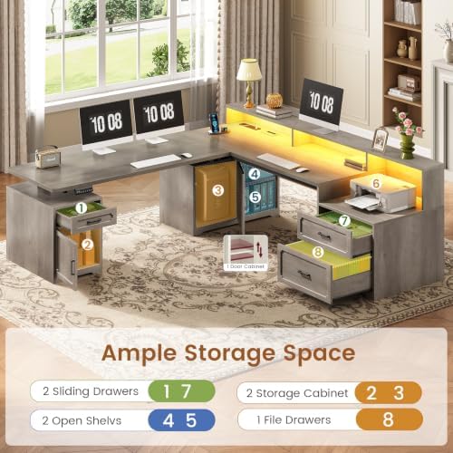 SEDETA Farmhouse L Shaped Standing Electric Desk with Storage, Grey - Image 5
