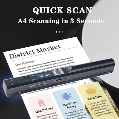 Portable Scanner with 32G SD Card, 900DPI JPG PDF Format Portable Handheld Scanner, AA Battery (Not Included) USB Transfer Colour A4 Document Scanner for Business Photo Receipts Books (Black) - Image 2