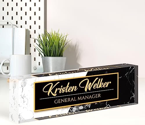 Name Plate for Desk, Desk Name Plate Personalized, Office Decor for Women Men, Acrylic Desktop Accessories, Office Appreciation Gifts for Boss Social Workers Nurse Teacher Employee (White/Black) by Spricoz