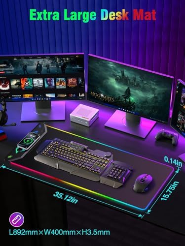Gaming Mouse Pad RGB, 35"x15.8" Large Keyboard Desk Mat with Magnetic Wireless Charging for iPhone, 24 Light Effects, Non-Slip Base, Waterproof Ultra-Smooth Surface, with Adapter, Black - Image 2