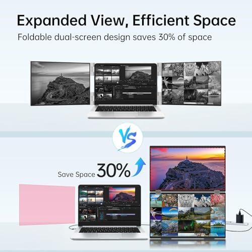 InnoView Dual Portable Monitor 15.6" 1920x1080 Dual Stacked Foldable Monitor | 315° Screen Adjustment | USB-C/HDMI Dual Screen Monitor for Laptop, Mac, Windows - Image 2