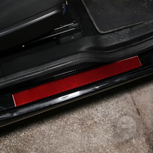 Real Soft Red Carbon Fiber Car Door Pedal Panel Entry Guard Protector Sticker Auto Interior Decoration Accessories Compatible with Benz Smart 2016 2017 2018 2019 2020 2021(Near Door) - Image 3