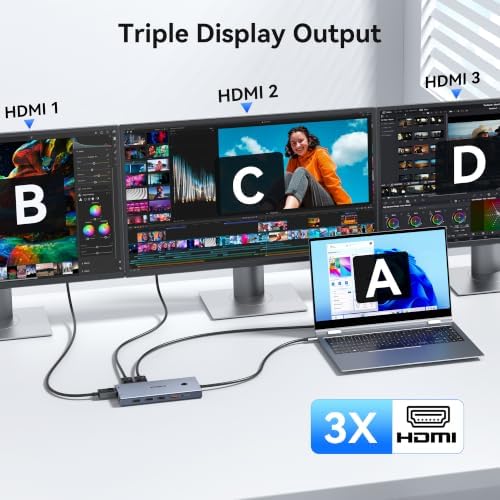 Laptop Docking Station 3 HDMI Monitors, USB C Docking Station Dual Monitor - Image 3