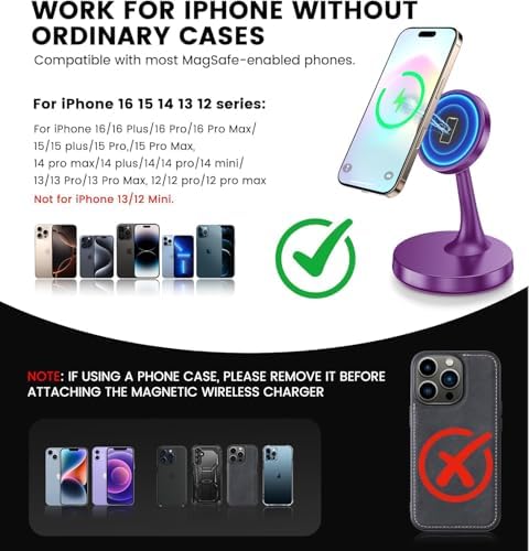 Magnetic Wireless Charger iPhone Stand, 15W Fast Mag-Safe Charger iPhone 18/18 Pro/18 Air/18 Pro Max 17/16/15/14/13/12 Series Magnet Wireless Charging Station/Pad/AirPods for Home, Office, Travel - Image 6