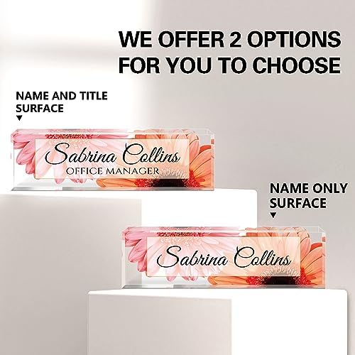 Name Plate for Desk, Desk Name Plate Personalized, Office Decor for Women Men, Acrylic Desktop Accessories, Office Appreciation Gifts for Boss Social Workers Nurse Teacher Employee (Sunflowers A) - Image 2