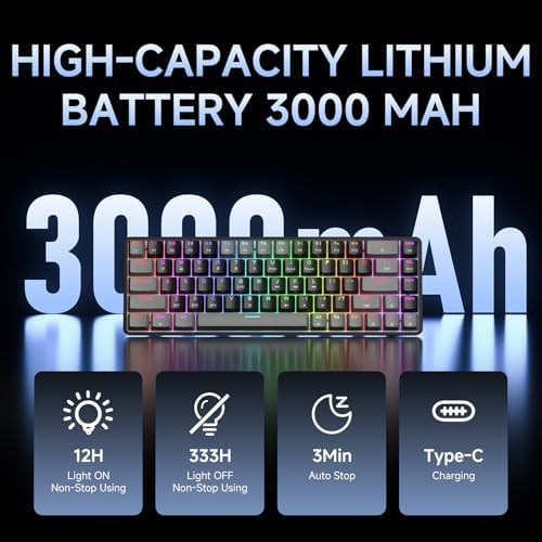 DIERYA DK68 60% Wireless Mechanical Gaming Keyboard, 3-Mode, Bluetooth 5.0/2.4G/USB-C, RGB Backlit, 68-Key Compact Mini for Windows, Mac, Linux - Linear Red Switch - Grey/Black - Image 5