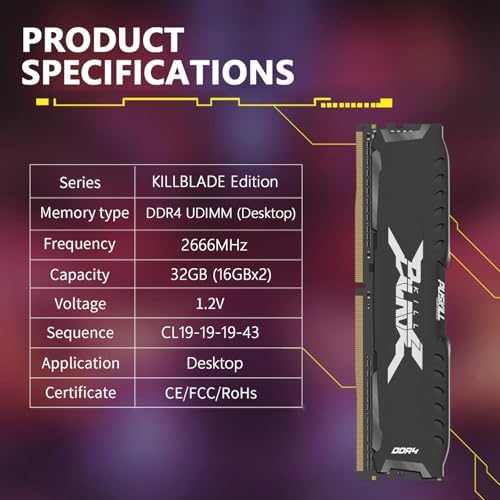 PUSKILL 32GB Kit (2x16GB) DDR4 RAM 2666MHz PC4-21300 Desktop Memory with Aluminum Heatsink, Non-ECC Unbuffered UDIMM 1.2V CL19 288-Pin, Dual Channel PC Computer Upgrade Module for Intel & AMD - Image 7
