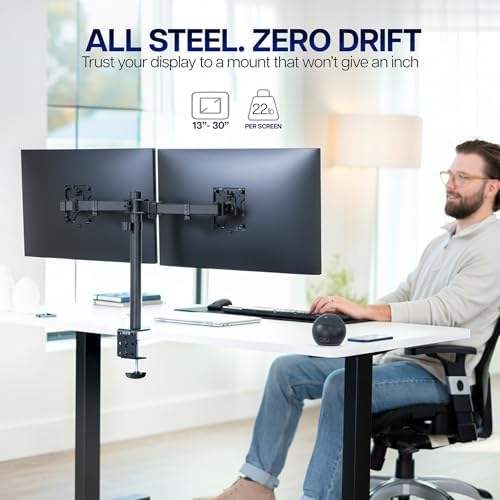 VIVO Dual Monitor Desk Mount, Holds 2 Computer Screens up to 30 inches and 22lbs Each, Heavy Duty Fully Adjustable Steel Stand with C-Clamp and Grommet, Black, STAND-V002 - Image 2