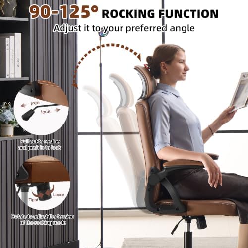 Leather Office Chair,Executive Ergonomic Desk Chair for Home Office, Brown - Image 7