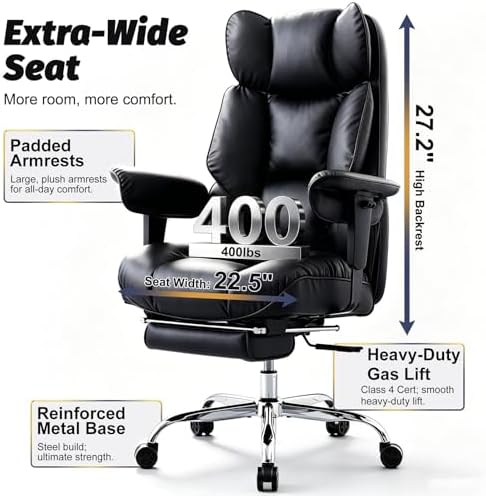 Efomao Executive Office Chair 400lbs, Black Big and Tall Desk Chair - Image 4