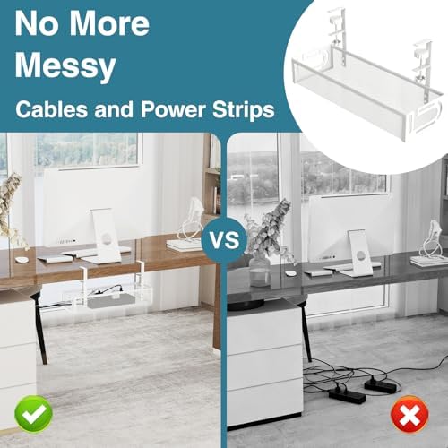 No Drill Under Desk Cable Management Tray, SONATURE 15.7" Cord Organizer for Table, Clamp Mount Desk Cable Management, Premium Carbon Steel Cable Organizer for Office, Home (White) - Image 6