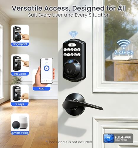 Veise VE012W WiFi Fingerprint Smart Lock for Front Door, Matte Black - Image 2