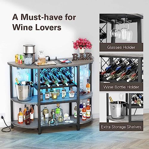 Zarler Bar Cart with Power Outlet Easy to Assemble, LED Home Bar Cabinet for Liquor, 47.3" L x 15.8" D x 36" H Metal Mini Bar Table with 4-Tier Storage, Grey - Image 6