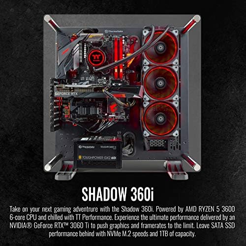 Thermaltake Shadow 360i Liquid-Cooled PC (AMD Ryzen 5 3600, RTX 3060 Ti, 16GB RGB 3000Mhz DDR4 ToughRAM RGB Memory, 1TB NVMe M.2, WiFi, Win 10 Home) Gaming Desktop Computer P3BK-B450-S36-LCS - Image 3