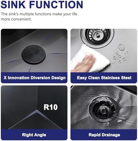 VAPSINT 25 x 22 Inch Black Drop In Kitchen Sink, 25 Inch Top Mount 16 Gauge Extra-Thick Stainless Steel Single Bowl Deep Small Kitchen Sink, RV Laundry Utility Sinks with Basket Strainer - Image 6