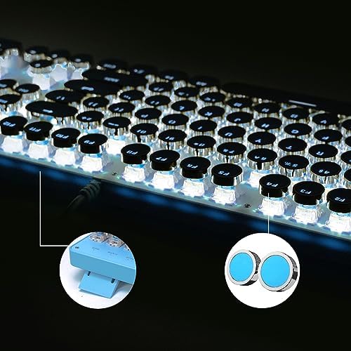 YSCP Typewriter Style Mechanical Gaming Keyboard White Backlit Wired with Blue Switch Retro Round Keycap 104 Keys Keyboard (Blue) - Image 7