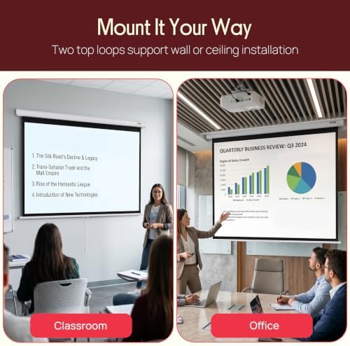 Pyle 72 Inch Pull Down Projector Screen | Manual Retractable Projector Screen, with Roll-Down Matte White Surface, Auto-Locking Height Adjustment, Wall or Ceiling Mount | Home Theater Accessories - Image 6