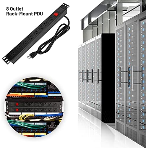 BTU 3PCS Power Strip Surge Protector Rack-Mount PDU, 8 Right Angle Outlets Wide-Spaced, Mountable Power Strip Heavy Duty for Server Racks, Commercial, 300J,ETL (Black 6FT) - Image 4