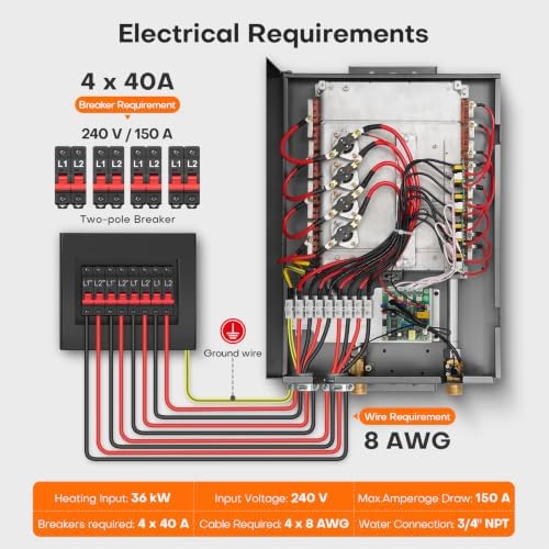 36kW Electric Tankless Water Heater 240V ETL Certified WiFi - Image 2