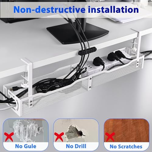 Under Desk Cable Management Box 25.3 Inch – Clamp-Mounted Cable Organizer Tray, Large Cord Management Box for Office & Home, Wire Organizer Under Desk Storage, White - Image 3