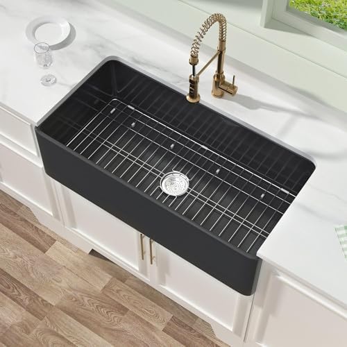 Miuara Farmhouse Sink 36 x 18 Inch Black Fireclay Apron Front Kitchen Sink by Miuara