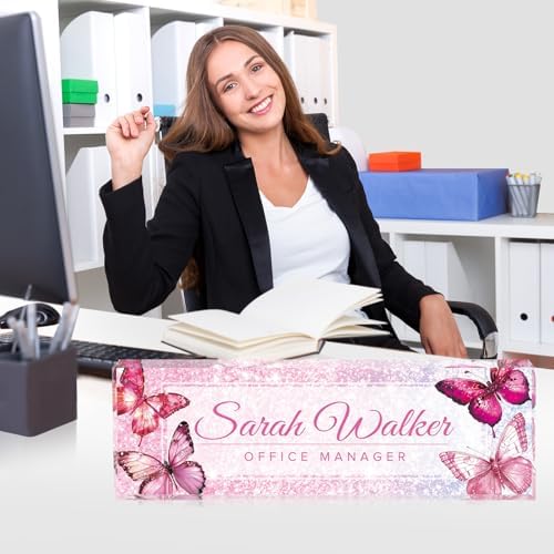 Custom Name Plate for Desk - Desk Name Plate Personalized - Acrylic Office Desk Accessories - Appreciation Gifts for Coworkers Employee Teacher Staff Boss - Office Decor for Women (Pink Butterfly B) - Image 3