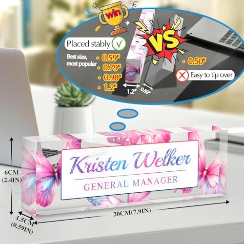 Custom Office Name Plate for Desk - Desk Name Plate Personalized Gifts for Coworkers, Boss, Employees, Teacher, Nurse - Office Desk Decor for Women Men - Employee Appreciation Gifts (Pink Butterfly) - Image 2