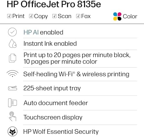 HP OfficeJet Pro 8135e Wireless All-in-One Color Inkjet Printer, Print, scan, Copy, fax, ADF, Duplex Printing Best-for-Home Office, 3 Month Instant Ink Trial Included, AI-Enabled (40Q35A) - Image 2
