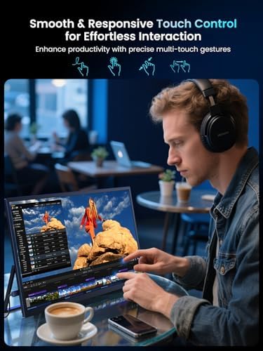 UPERFECT Portable Monitor 18.5-inch 120HZ Touchscreen 100% sRGB w/VESA & Stand 180° Adjustable Ultra-Slim & Lightweight Frameless FHD FreeSync IPS HDR Gaming Display, Travel Second Monitor for Laptop - Image 2