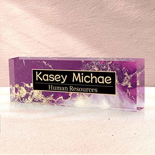 SalaGraphics Desk Name Plate Personalized, Custom for Desk, Office Decor Men, Acrylic Accessories, Gifts Coworkers Boss Teacher, Employee Appreciation (Purple/Gold), 8''(L)x2.5(W) by SalaGraphics