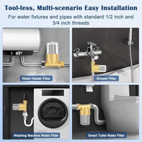 Brass Sediment Filter, Water Filter for Washer, Garden Hoses, Shower, Well Water, Traps Sand, Mud, Rust, 40 Micron, Inline, Reusable, BPA Free, 3/4" Male Thread + 3/4" Female Thread - Image 4