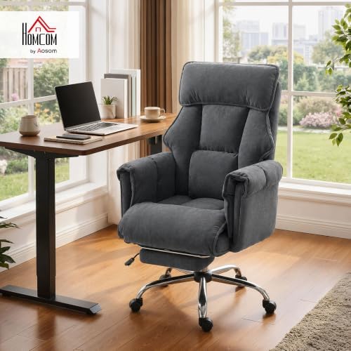 HOMCOM Desk Chair Comfy Recliner with Foot Rest Extra Wide Seat Dark Gray - Image 2