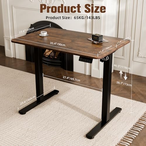 Small Standing Desk,35"x24" Height Adjustable Sit-Stand Home Office, Brown - Image 3