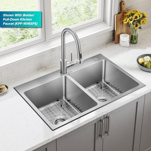 KRAUS Stainless Steel 33 in Double Bowl Drop In Kitchen Sink KHT632-33 - Image 3