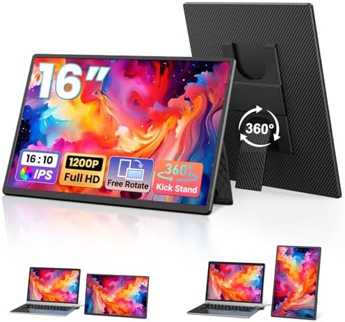 16.1" Portable Monitor for Laptop - 1200P FHD, Ultra-Thin Laptop Screen Extender Horizontal Vertical with 360° Rotating Detachable Stand, Plug & Play, Dual Travel Monitor for Laptop Wins Mac Chrome by ZUMWALTLaptopScreenExtender