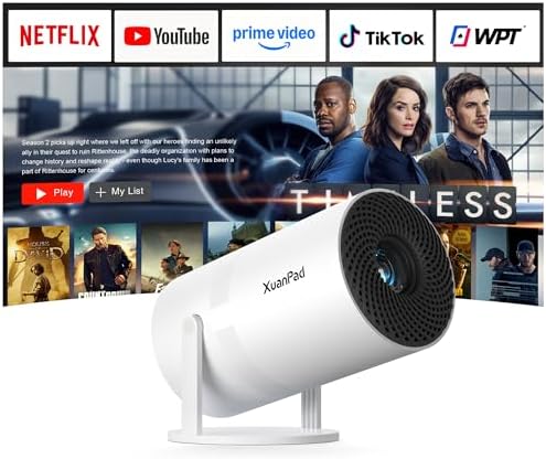 【Bone white Projector & Built-in Apps】XuanPad Mini Projector with Wi-Fi and Bluetooth, Full HD 1080P Smart Portable Projector with 210° Stand, Auto Vertical Keystone, Compatible with HDMI/USB/TV Stick by YouDeservetheBest