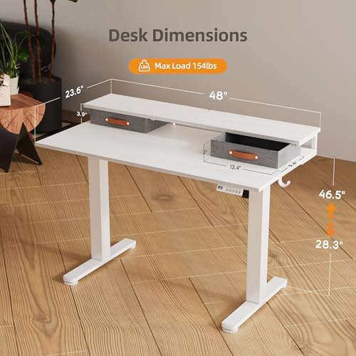 Seang Electric Standing Desk with 2 Drawers, 48 Inch, White - Image 3